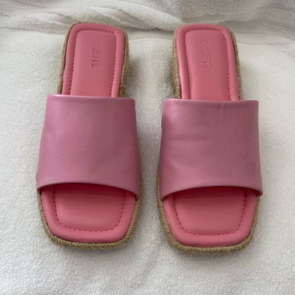 SCHUTZ Corah Espadrille Slide Sandal. Open square toe. Size 9.5B